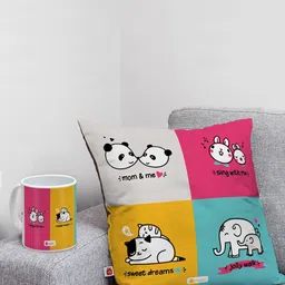 Indigifts Red & Blue Printed Cushion Cover with Filler & Coffee Mug Gift Set-image-79