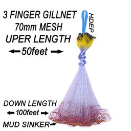 purkait fish net PURKAIT Fishnet 3 Finger 70mm GILLNET MUD Sinker, Height 5F, UP Lenght 50F, Down Lenght 100F Fishing Net (Multicolor) image 3
