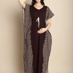 Secret Wish Floral Pure Cotton Printed Maxi Maternity Kaftan Nightdress-image-95