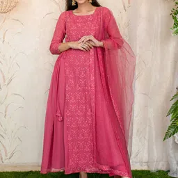 Label Shaurya Sanadhya Floral Embroidered Stones Embellished Kurta with Trousers & Dupatta-image-77