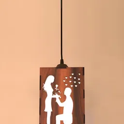 Gojeeva Brown & White Textured Traditional Wooden Ceiling Lamp-39