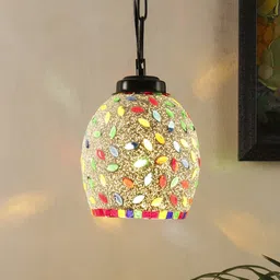 Devansh White & Red Mosaic Glass Hanging Light-11