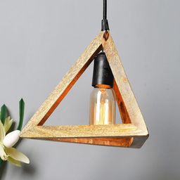 Homesake Beige Solid Handcrafted Wooden Triangle Hanging Light-34