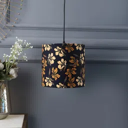 BTR CRAFTS Black & Gold Toned Floral Printed Cylindrical shaped Contemporary Ceiling Lamp-5