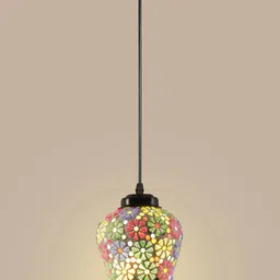 Devansh White & Red Mosaic Glass Hanging Lamp-37
