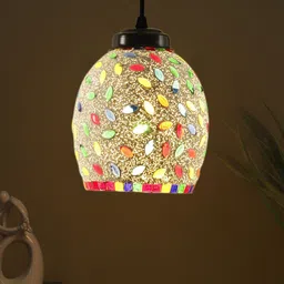 Devansh White & Red Mosaic Glass Hanging Lamp-32