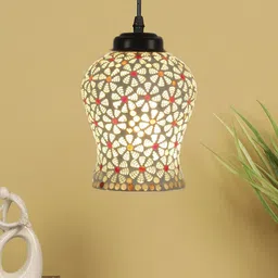 Devansh White & Grey Mosaic Glass Hanging Lamps-10