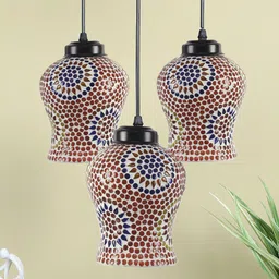 Devansh White & Blue Mosaic Glass Hanging Lamp-image-28