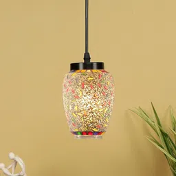 Devansh White & Red Mosaic Glass Hanging Lamp-31