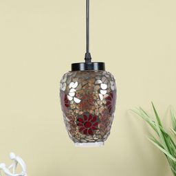 Devansh Black & Red Mosaic Glass Hanging Lamp-31