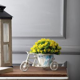 FOLIYAJ Yellow Hanging  Plant Leaves With Rickshaw Showpiece-39