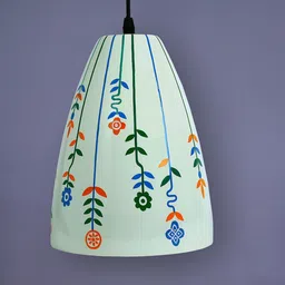 POSH-N-PLUSH Off White & Blue Decorative Glass Hand Painted Hanging Lamp-image-22