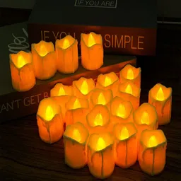 Kuber Industries 24Pcs White & Yellow Led Candle Table Lamp-32
