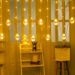 XERGY Off-White 12 Wishing Ball Led Curtain String Lights With 8 Flashing Patio Lawn-42