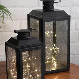 Homesake 2-Pcs Black Iron Lantern & String Lights-27