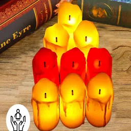 Kuber Industries 12Pcs Red & Yellow Led Candle Table Lamp image 5