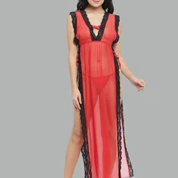 N-Gal V-Neck Maxi Nightdress with G-String Red-image-74