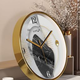 RANDOM Gold Toned & Grey Printed Contemporary Round Wall Clock-image-45
