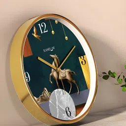 RANDOM Gold Toned & Green Printed Contemporary Round Wall Clock-image-52
