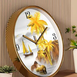 RANDOM Gold Toned & White Printed Contemporary Round Wall Clock-picture-9