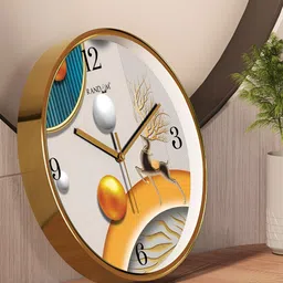 RANDOM Gold Toned & White Printed Contemporary Round Wall Clock-picture-1