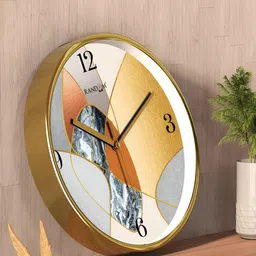 RANDOM Gold Toned & Brown Printed Contemporary Round Wall Clock-image-56