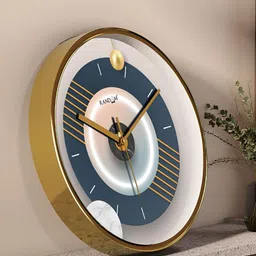 RANDOM Gold Toned & White Printed Contemporary Round Wall Clock-47