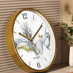 RANDOM Gold Toned & White Printed Contemporary Round Wall Clock-45