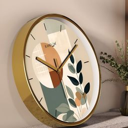 RANDOM Gold Toned & Green Printed Contemporary Round Wall Clock-image-57