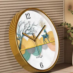RANDOM Gold Toned & White Printed Contemporary Round Wall Clock-picture-3