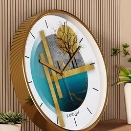 RANDOM Gold Toned & Blue Printed Contemporary Round Wall Clock-image-61
