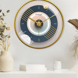 RANDOM Gold Toned & White Printed Contemporary Round Wall Clock image 5