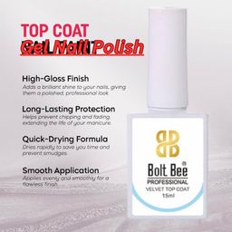 brille bee Professional Nail Velvet Top Coat – Quick Drying, Long Lasting Formula with High Shine & Full Coverage – One Stroke Application 15ml image 4