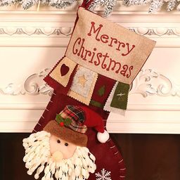 Little Surprise Box LLP Red & Beige Bunting Stocking Santa Christmas Festive Decor-image-13