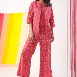 JISORA Pink Ethnic Motifs Printed Sleeveless Night Suit With Shrug-image-32