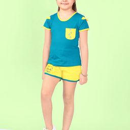 Naughty Ninos Girls Blue & Yellow T-shirt with Shorts-image-54