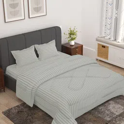 Story@home Grey 4 Pieces Striped Microfiber Double Queen Bedding Set-18
