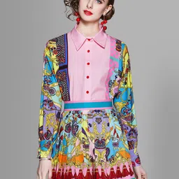 JC Collection Women Multicoloured Printed Shirt with Skirt Co-Ords Set-picture-27