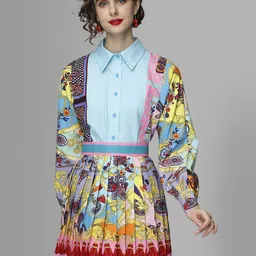 JC Collection Women Blue & Pink Printed Top with Skirt-image-29