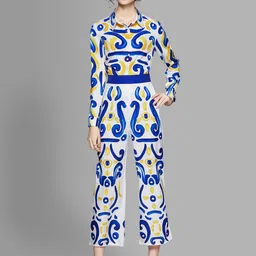 JC Collection Women White & Blue Printed Shirt with Trousers-image-64