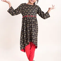 KiddoPanti Girls Ethnic Motifs Printed Regular Kurta With Leggings-picture-27