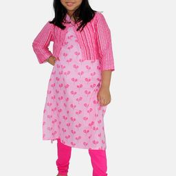 KiddoPanti Girls V Neck Floral Printed Regular Pure Cotton Kurta & Legging With Jacket-picture-43