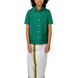 Sethukrishna Boys Green & White Solid Shirt with Dhoti Set-picture-16