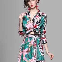 JC Collection Women Green & Red Printed Co-ords Set-picture-2
