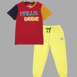 3PIN Boys Red & Yellow Colourblocked T-shirt with Trousers-picture-36