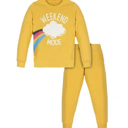 PLUM TREE Girls Yellow & White Printed Cotton T-shirt with Trousers image 1