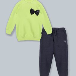 KiddoPanti Girls Yellow & Navy Blue Track Pant Set-image-26
