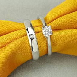 Peora Silver-Toned Rhodium-Plated Stone-Studded Couple Ring Set-picture-47
