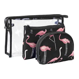 HOUSE OF QUIRK Women Set of 3 Black & Transparent  Makeup Toiletry Bag-18