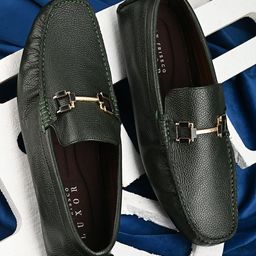 San Frissco Men Green Solid Leather Driving Shoes-image-64